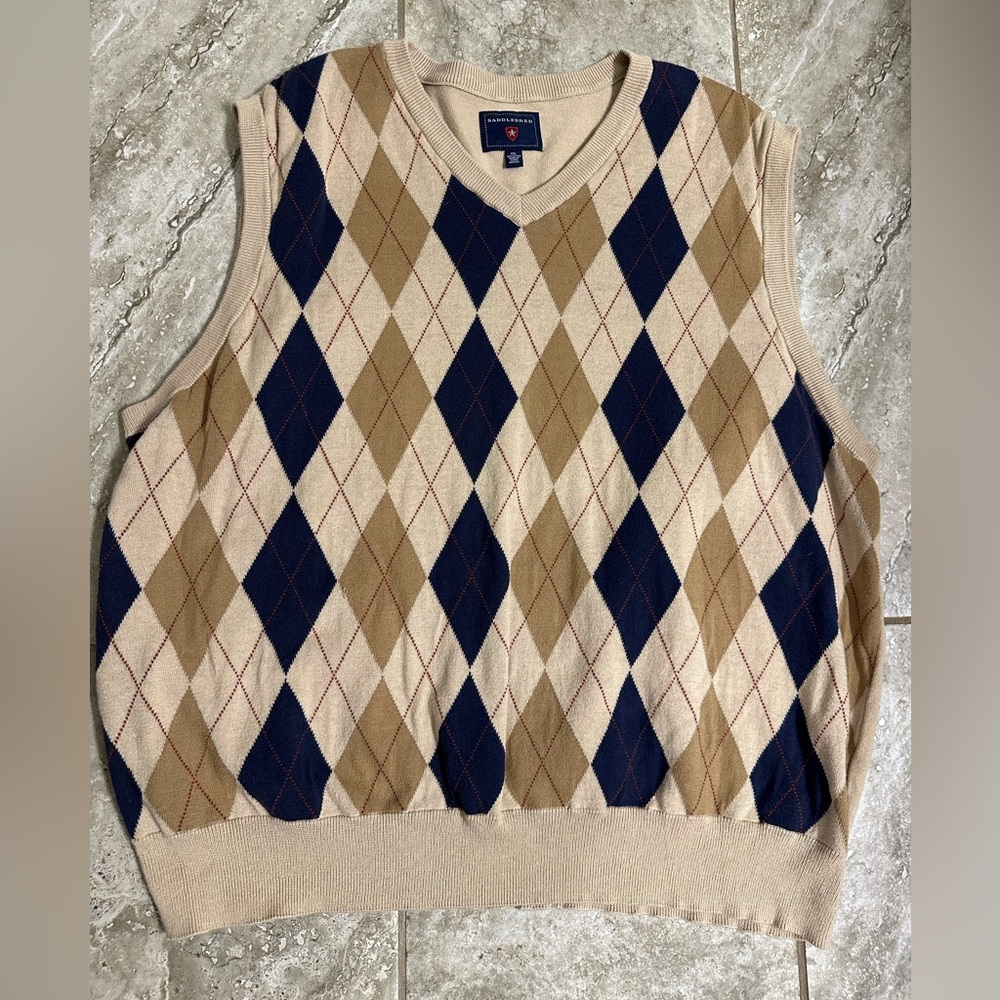 Saddlebred V-Neck Sweater Vest Size XXL NWT Diamond Pattern Cotton